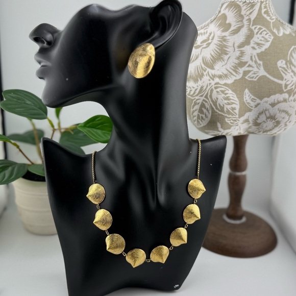 Gold Textured Bead Statement Necklace & Earring Set – Stainless Steel - Picture 13 of 17